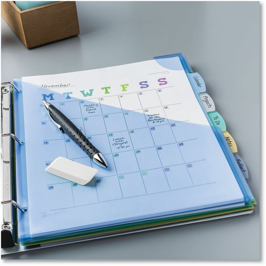Write and Erase Big Tab Durable Plastic Dividers, Expandable Pocket, 3-Hole Punched, 5-Tab, 11 x 8.5, Assorted, 1 Set