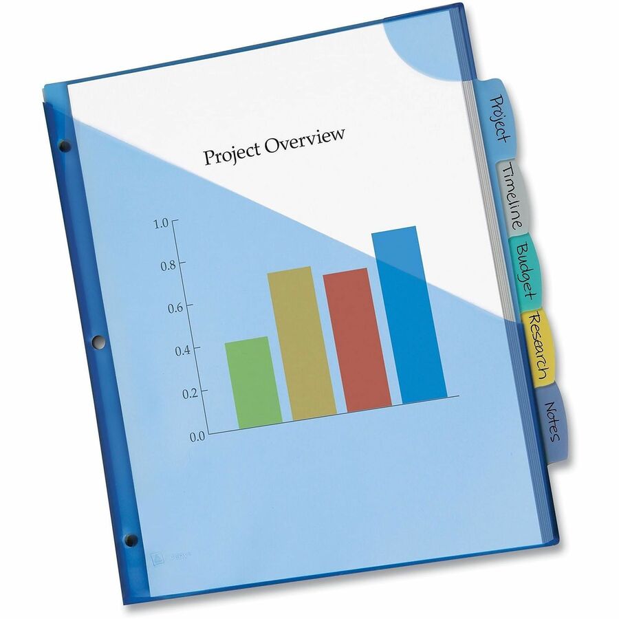 Write and Erase Big Tab Durable Plastic Dividers, Expandable Pocket, 3-Hole Punched, 5-Tab, 11 x 8.5, Assorted, 1 Set