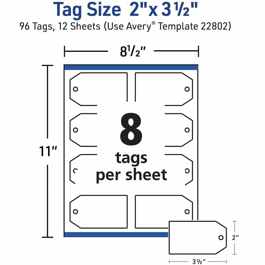 Printable Rectangular Tags with Strings, 2 x 3.5, Matte White, 96/Pack