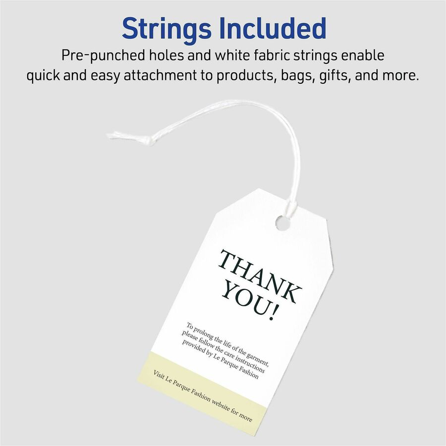 Printable Rectangular Tags with Strings, 2 x 3.5, Matte White, 96/Pack