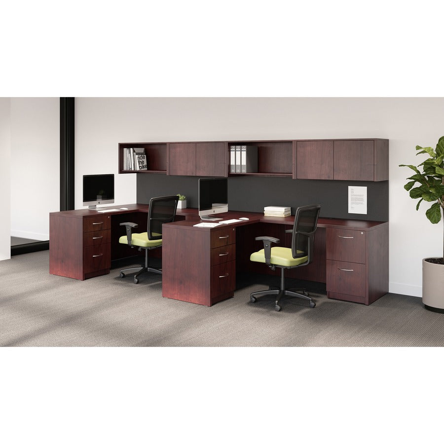 Lorell Essentials Series Rectangular Desk Shell - 47.3" x 29.5" x 1" x 29.5" - Finish: Laminate, Mahogany - Grommet, Modesty Panel, Cord Management, Adjustable Feet - 