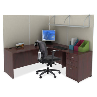 Lorell Essentials Series Right Corner Credenza - 70.9" x 35.4" x 29.5" - Finish: Laminate, Mahogany - Leveling Glide