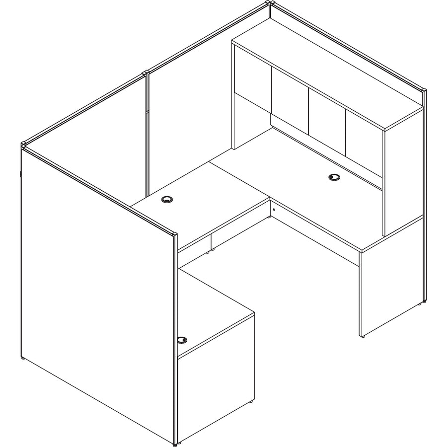 Lorell Essentials Series Right Corner Credenza - 66.1" x 35.4" x 29.5" - Finish: Laminate, Mahogany - Leveling Glide - 