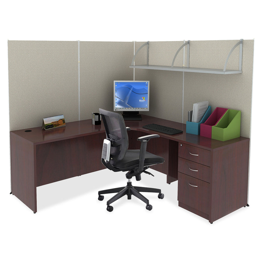 Lorell Essentials Series Left Corner Credenza - 66.1" x 35.4" x 29.5" - Finish: Laminate, Mahogany - Leveling Glide