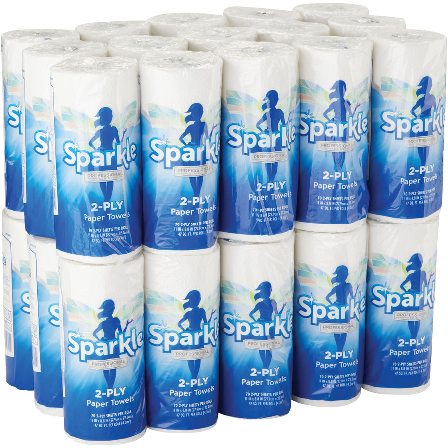 Sparkle Professional Series Paper Towel Rolls by GP Pro - 2 Ply - 8.80" x 11" - 70 Sheets/Roll - White - Paper - Long Lasting, Absorbent, Individually Wrapped, Perforated - For Multipurpose, Hand - 30 / Carton - 