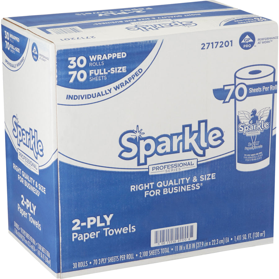 Sparkle Professional Series Paper Towel Rolls by GP Pro - 2 Ply - 8.80" x 11" - 70 Sheets/Roll - White - Paper - Long Lasting, Absorbent, Individually Wrapped, Perforated - For Multipurpose, Hand - 30 / Carton - 