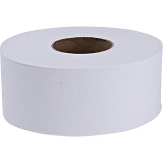 Genuine Joe Jumbo Dispenser Roll Bath Tissue - 2 Ply - 3.50" x 1000 ft - 9" Roll Diameter - 3.30" Core - White - Nonperforated, Fragrance-free, Embossed, Unscented - For Restroom, Washroom, Toilet - 8 / Carton