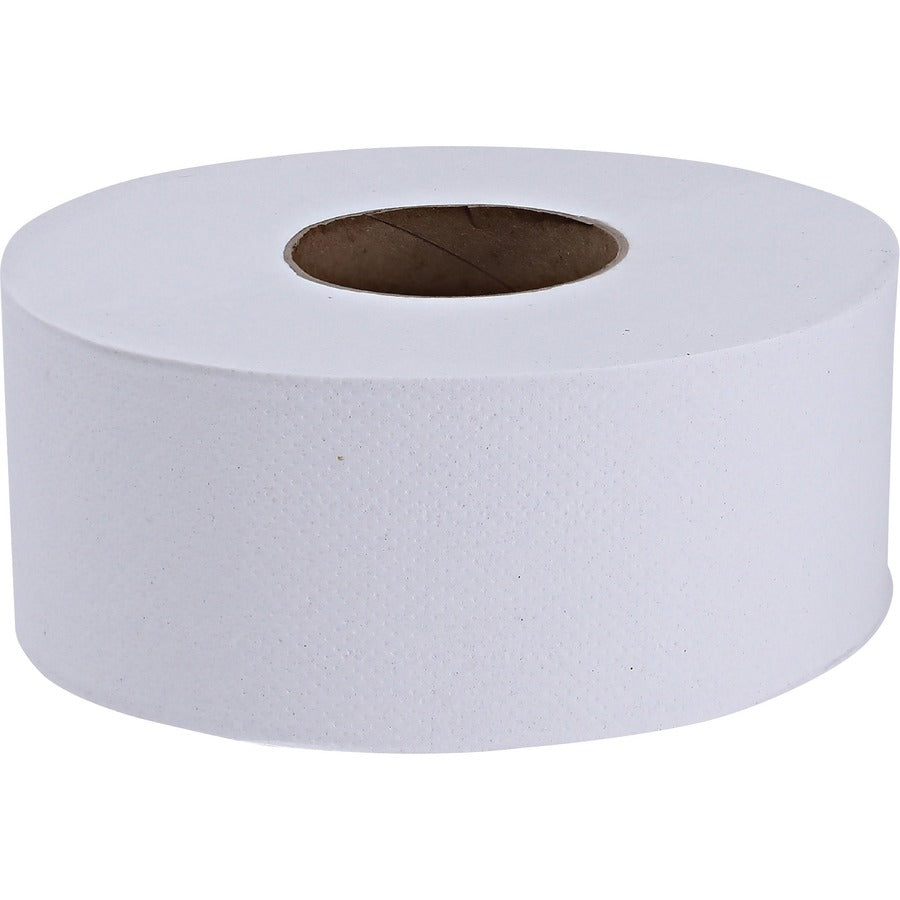 Genuine Joe Jumbo Dispenser Roll Bath Tissue - 2 Ply - 3.50" x 1000 ft - 9" Roll Diameter - 3.30" Core - White - Nonperforated, Fragrance-free, Embossed, Unscented - For Restroom, Washroom, Toilet - 8 / Carton