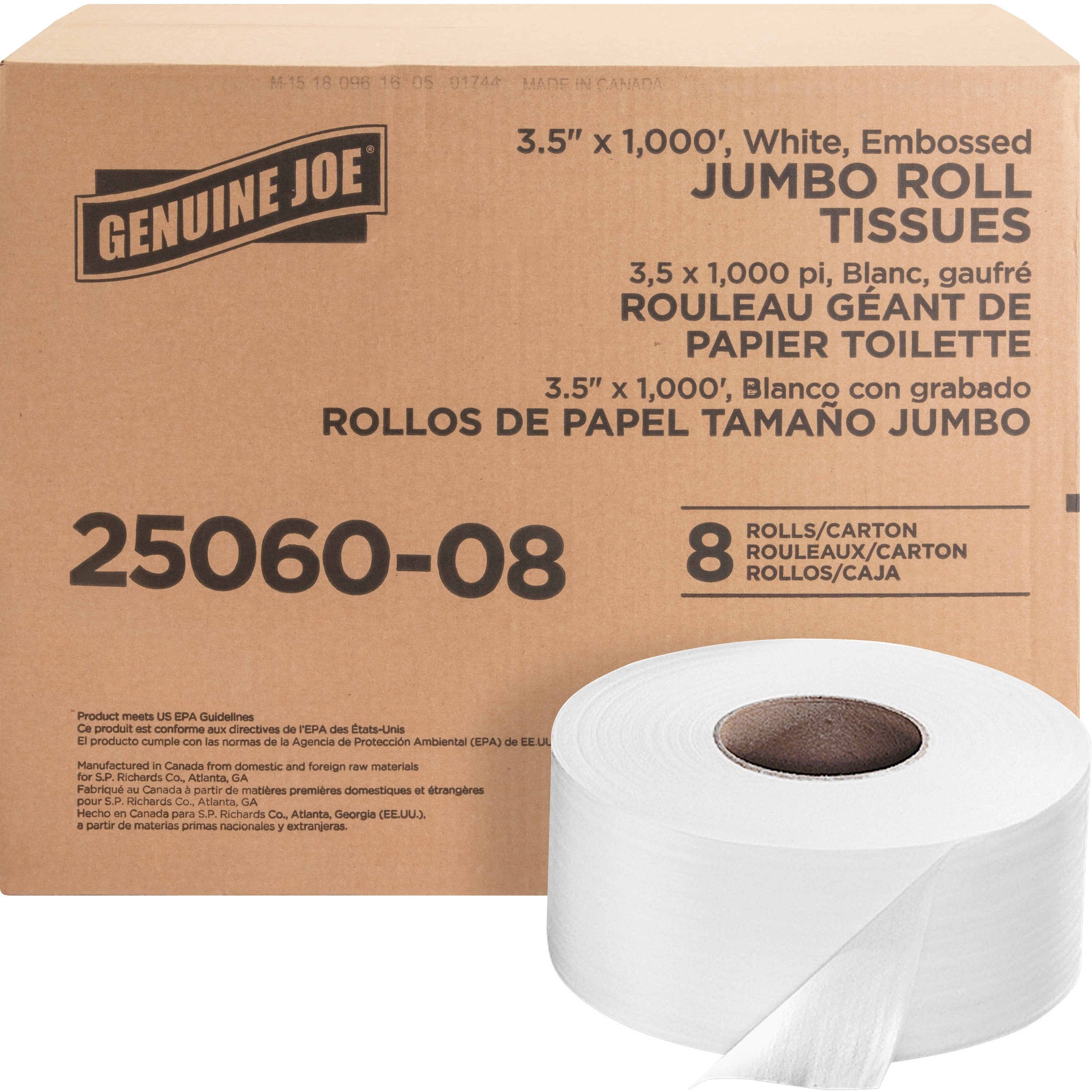 genuine-joe-jumbo-dispenser-roll-bath-tissue-2-ply-350-x-1000-ft-9-roll-diameter-330-core-white-nonperforated-fragrance-free-embossed-unscented-for-restroom-washroom-toilet-8-carton_gjo2506008 - 1