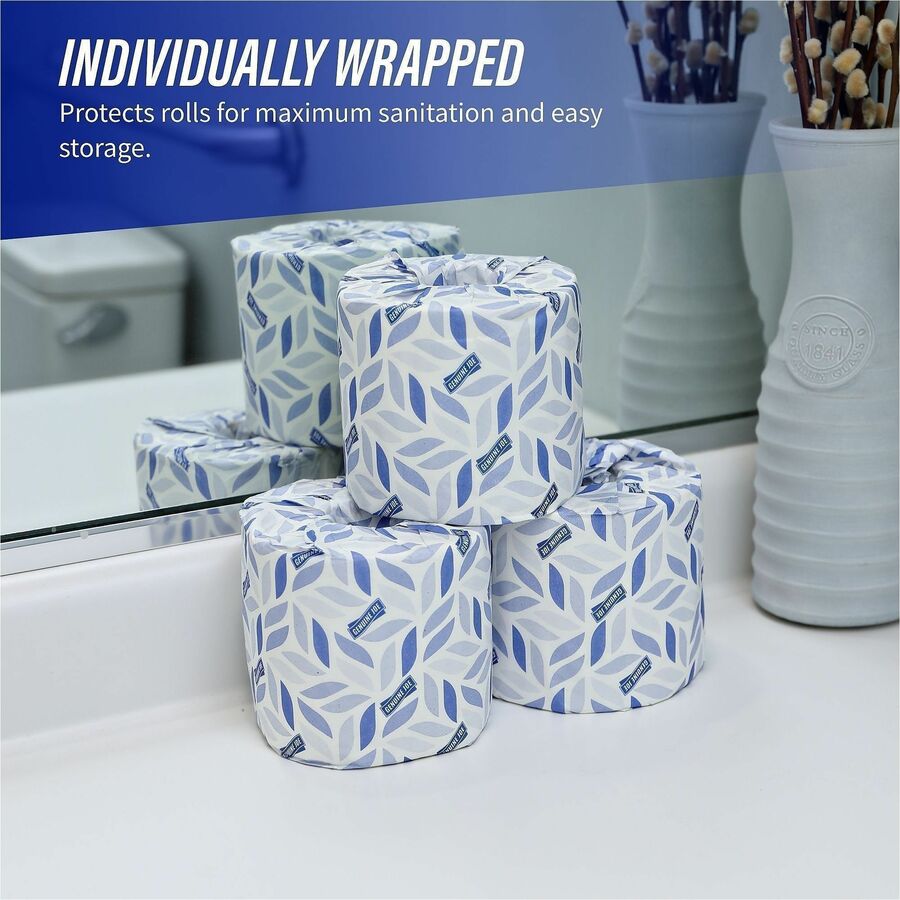 Genuine Joe Embossed Roll Bath Tissue - 2 Ply - 4" x 4" - 550 Sheets/Roll - 1.63" Core - White - Soft, Absorbent, Perforated - For Restroom - 80 / Carton