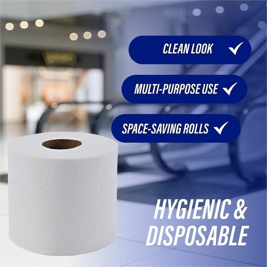 Genuine Joe Embossed Roll Bath Tissue - 2 Ply - 4" x 4" - 550 Sheets/Roll - 1.63" Core - White - Soft, Absorbent, Perforated - For Restroom - 80 / Carton