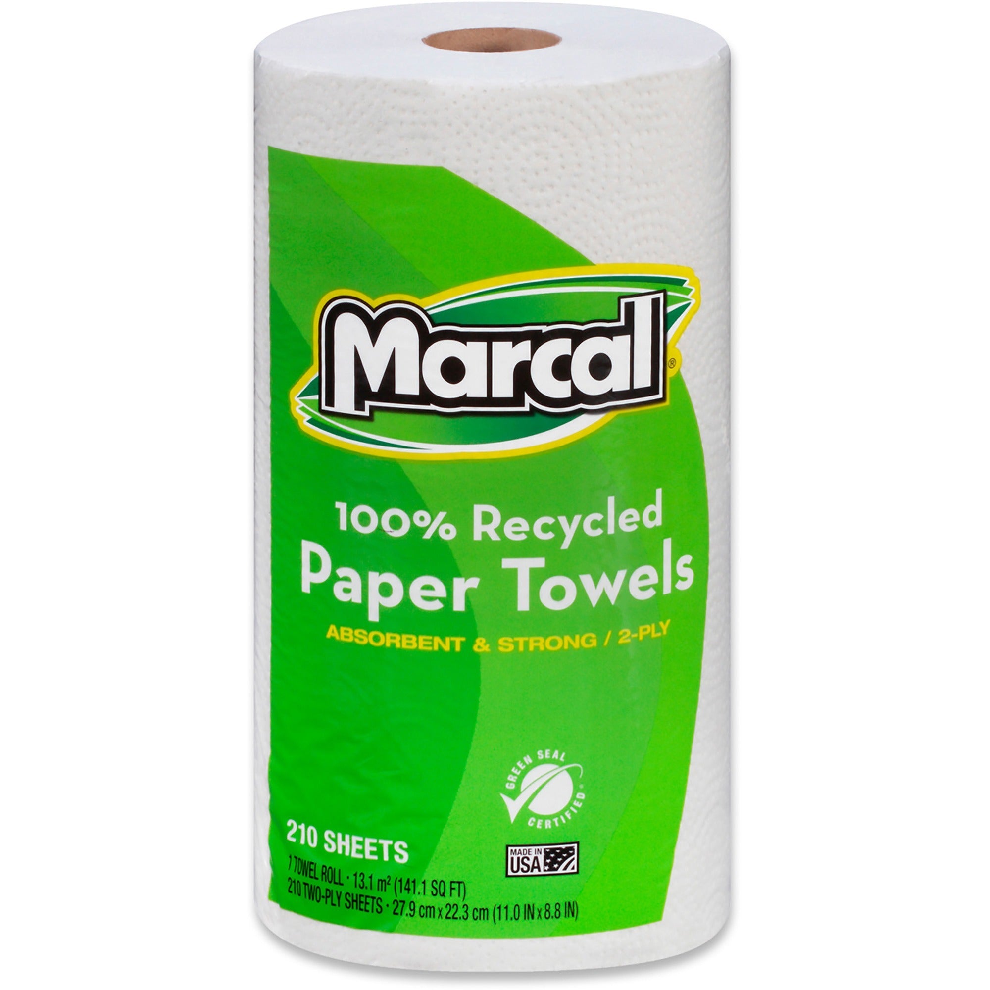 100% Premium Recycled Kitchen Roll Towels, 2-Ply, 11 x 8.8, White, 210 Sheets, 12 Rolls/Carton