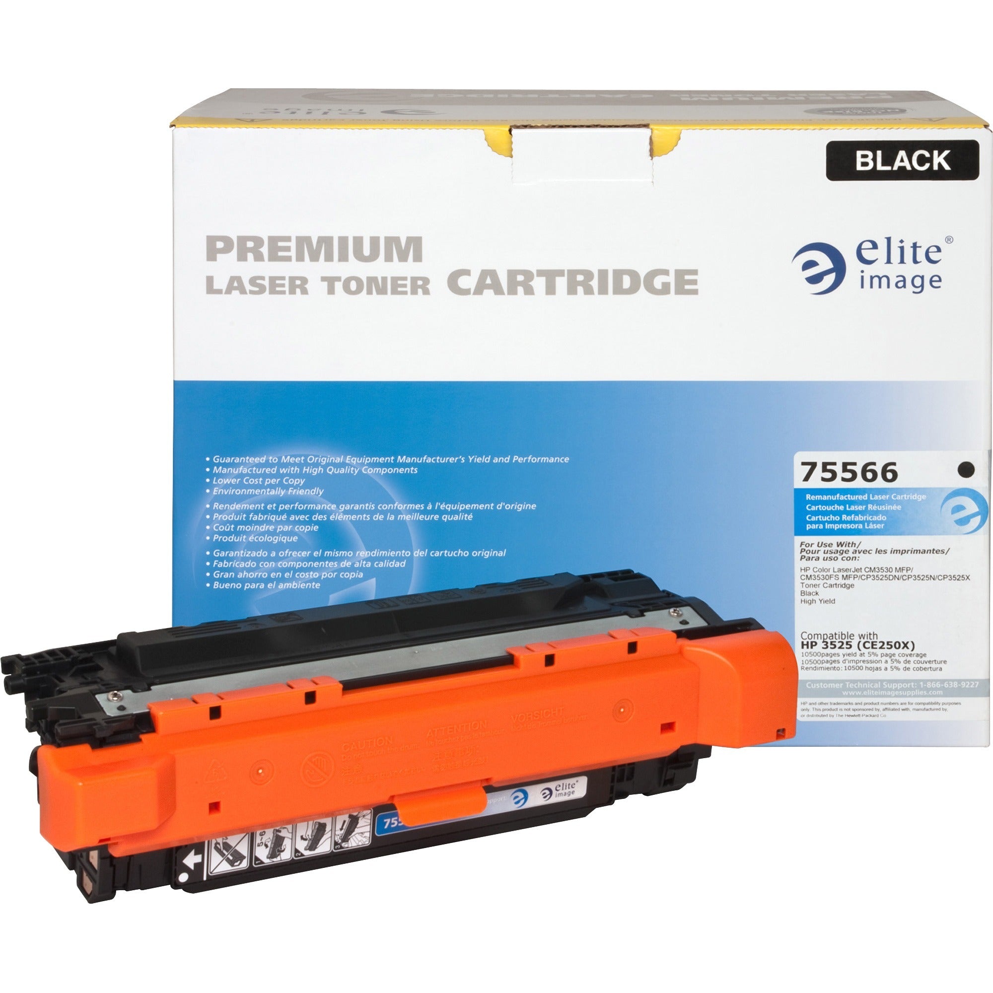 Elite Image Remanufactured Laser Toner Cartridge - Alternative for HP 504X (CE250X) - Black - 1 Each - 10500 Pages - 1