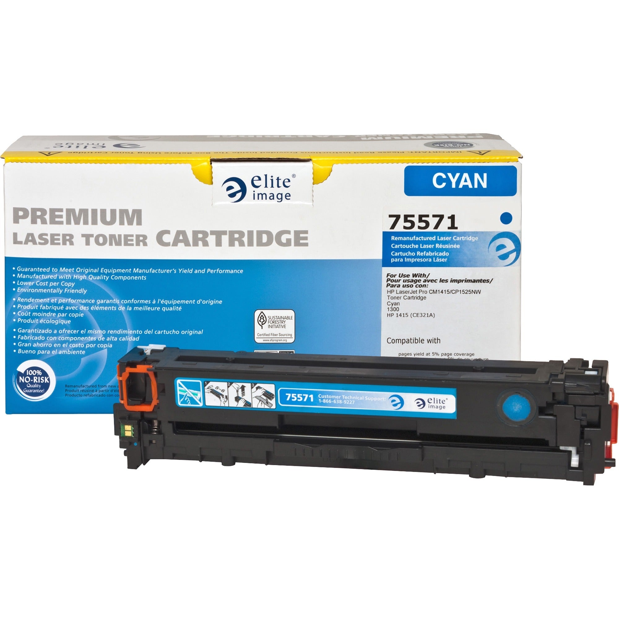 Elite Image Remanufactured Laser Toner Cartridge - Alternative for HP 128A (CE321A) - Cyan - 1 Each - 1300 Pages - 1