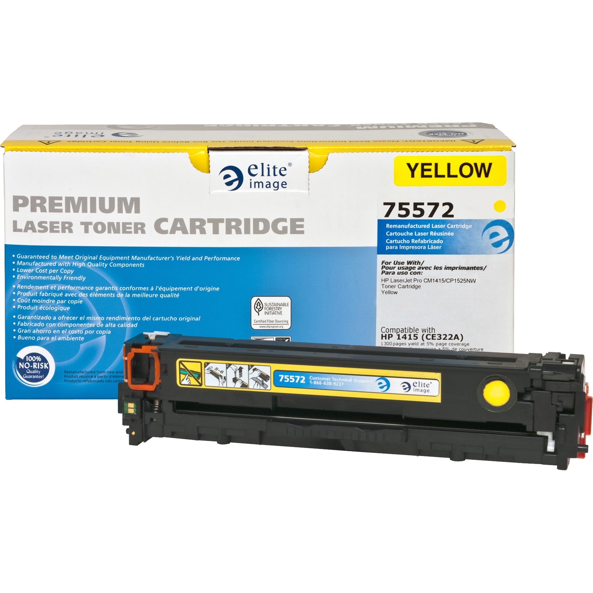 Elite Image Remanufactured Laser Toner Cartridge - Alternative for HP 128A (CE322A) - Yellow - 1 Each - 1300 Pages - 1