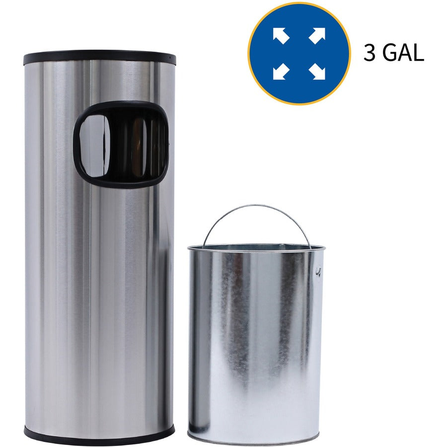 Genuine Joe Fire-safe 3-Gallon Ashtray Receptacle - 3 gal Capacity - Removable Lid, Fire-Safe, Compact - Aluminum, Stainless Steel - Stainless Steel - 1 Each