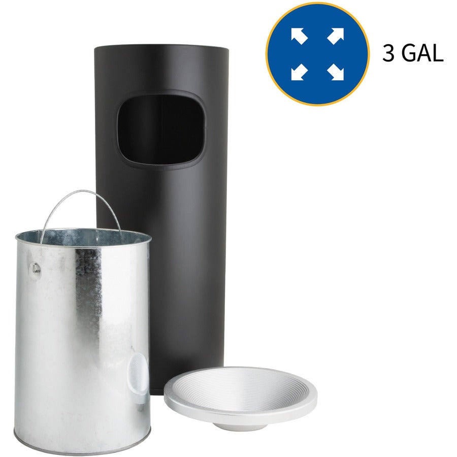 Genuine Joe Fire-safe 3-Gallon Ashtray Receptacle - 3 gal Capacity - Removable Lid, Fire-Safe - Aluminum, Stainless Steel - Aluminum, Black - 1 Each - 