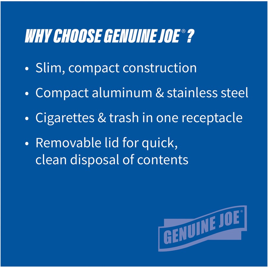 Genuine Joe Fire-safe 3-Gallon Ashtray Receptacle - 3 gal Capacity - Removable Lid, Fire-Safe - Aluminum, Stainless Steel - Aluminum, Black - 1 Each - 