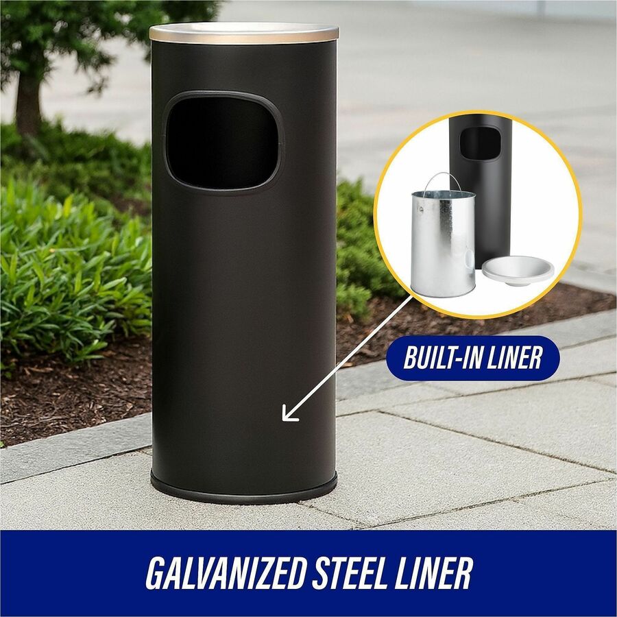 Genuine Joe Fire-safe 3-Gallon Ashtray Receptacle - 3 gal Capacity - Removable Lid, Fire-Safe - Aluminum, Stainless Steel - Aluminum, Black - 1 Each