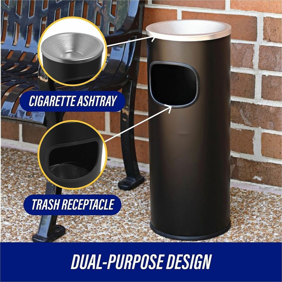 Genuine Joe Fire-safe 3-Gallon Ashtray Receptacle - 3 gal Capacity - Removable Lid, Fire-Safe - Aluminum, Stainless Steel - Aluminum, Black - 1 Each