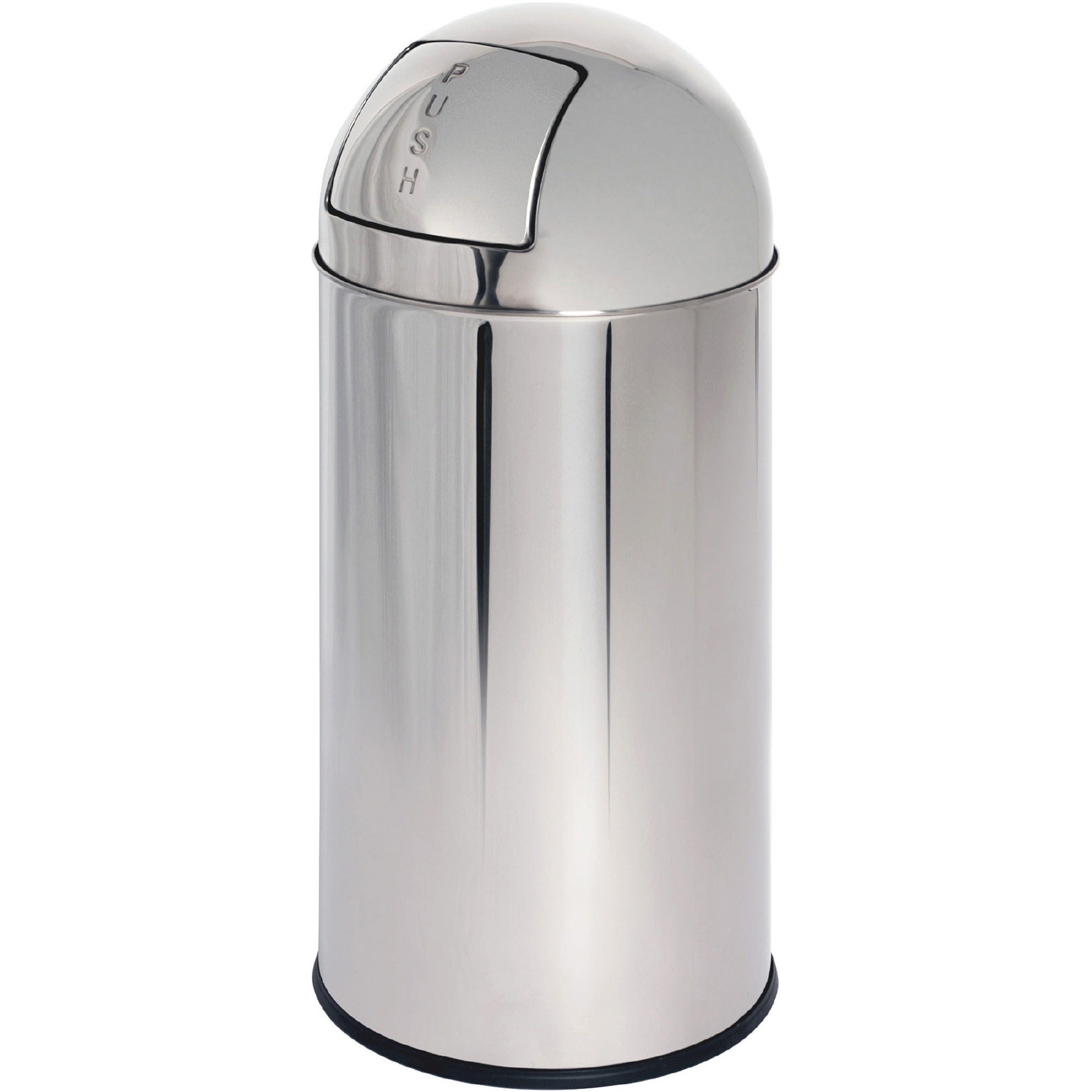 Genuine Joe Push Open Round Top Receptacle - 12 gal Capacity - Round - Durable - 29.2" Height x 14.8" Diameter - Stainless Steel - 1 Each - 1