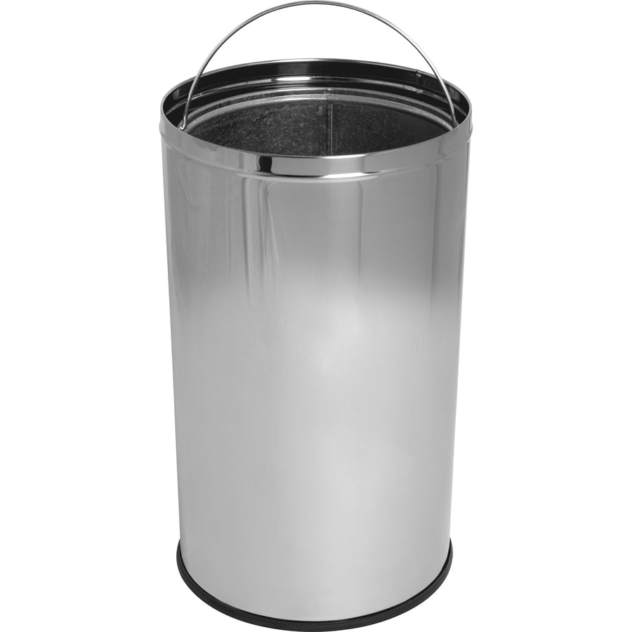 Genuine Joe Push Open Round Top Receptacle - 12 gal Capacity - Round - Durable - 29.2" Height x 14.8" Diameter - Stainless Steel - 1 Each - 5