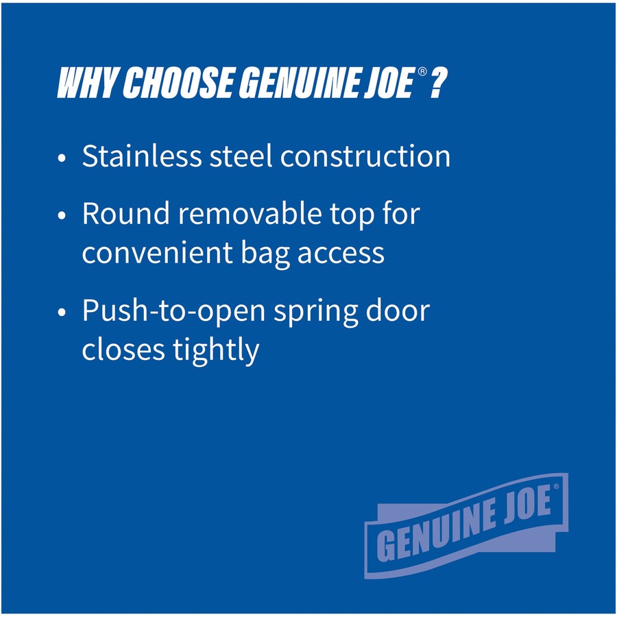 Genuine Joe Push Open Round Top Receptacle - 12 gal Capacity - Round - Durable - 29.2" Height x 14.8" Diameter - Stainless Steel - 1 Each - 4