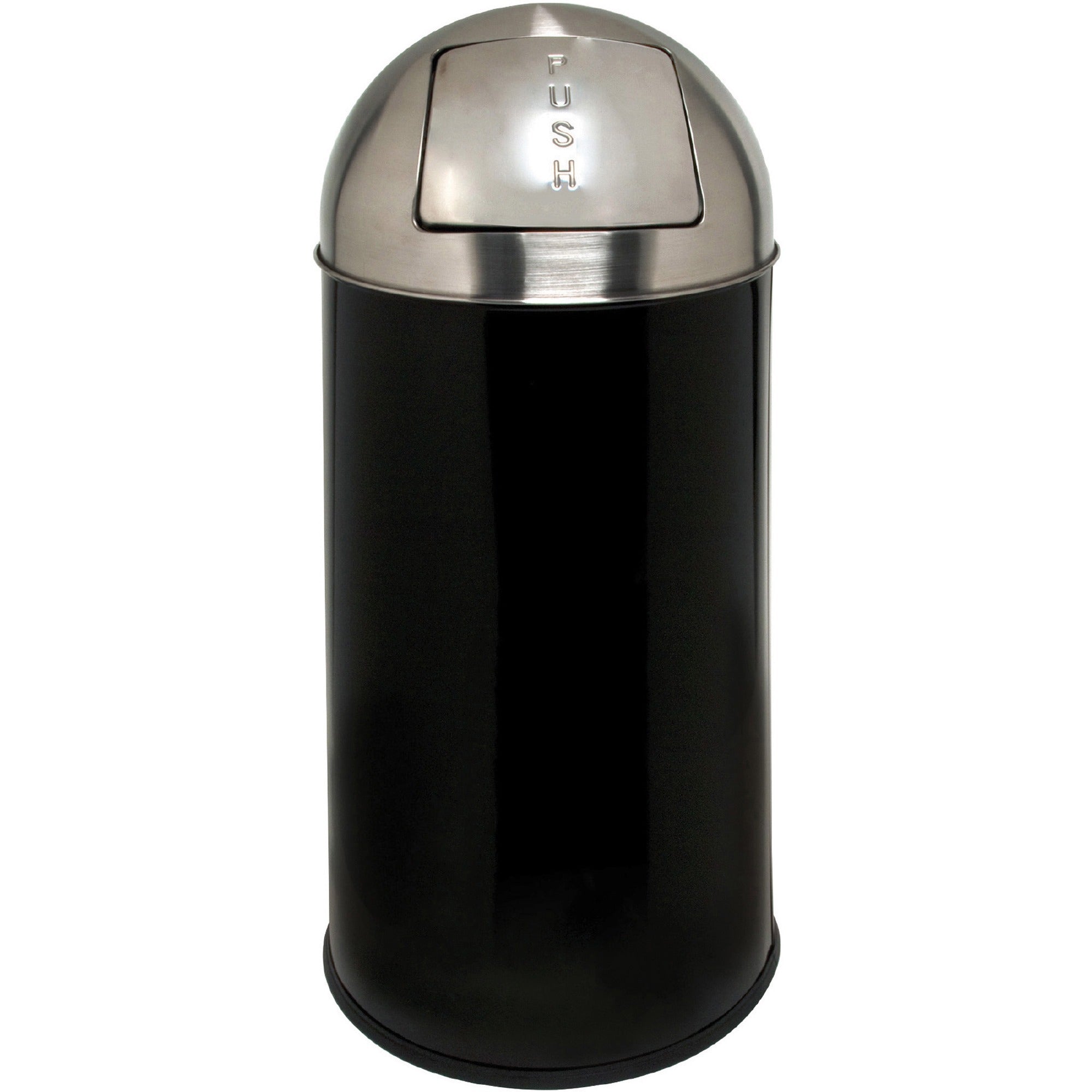 Genuine Joe Push Open Round Top Receptacle - 12 gal Capacity - Round - 29.2" Height x 14.8" Diameter - Black, Silver - 1 Each - 1