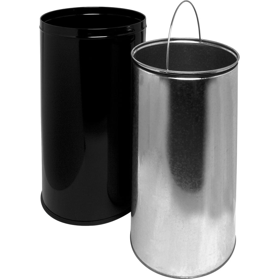 Genuine Joe Push Open Round Top Receptacle - 12 gal Capacity - Round - 29.2" Height x 14.8" Diameter - Black, Silver - 1 Each - 7