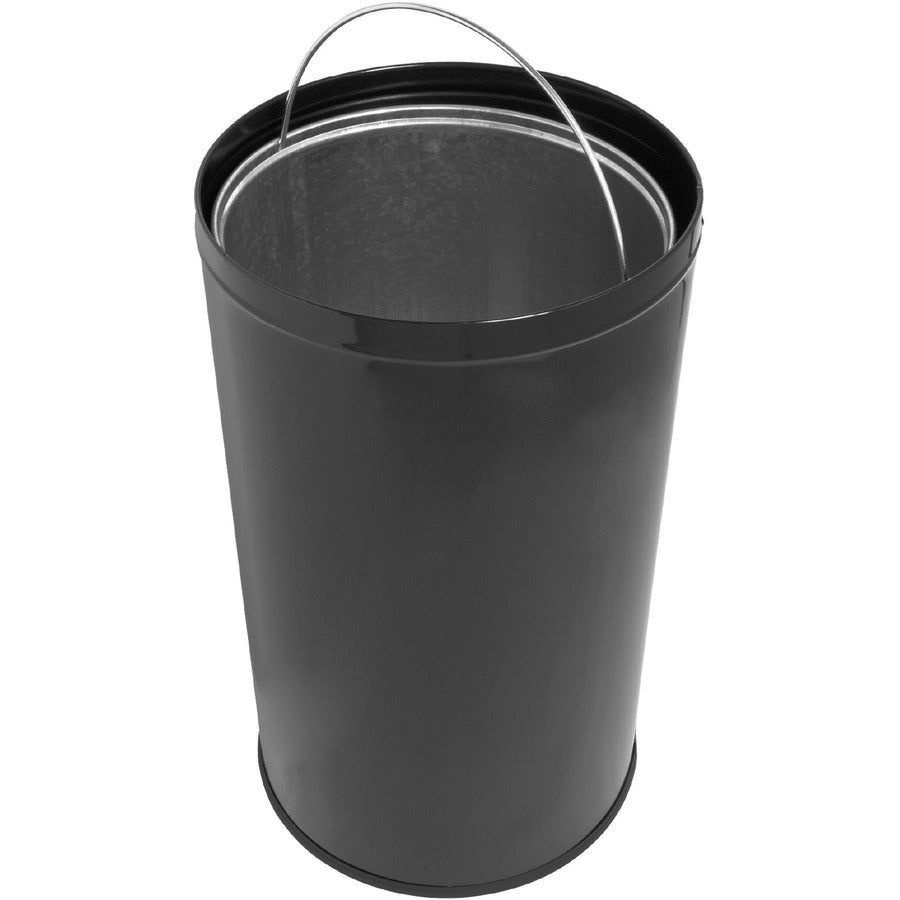 Genuine Joe Push Open Round Top Receptacle - 12 gal Capacity - Round - 29.2" Height x 14.8" Diameter - Black, Silver - 1 Each - 6