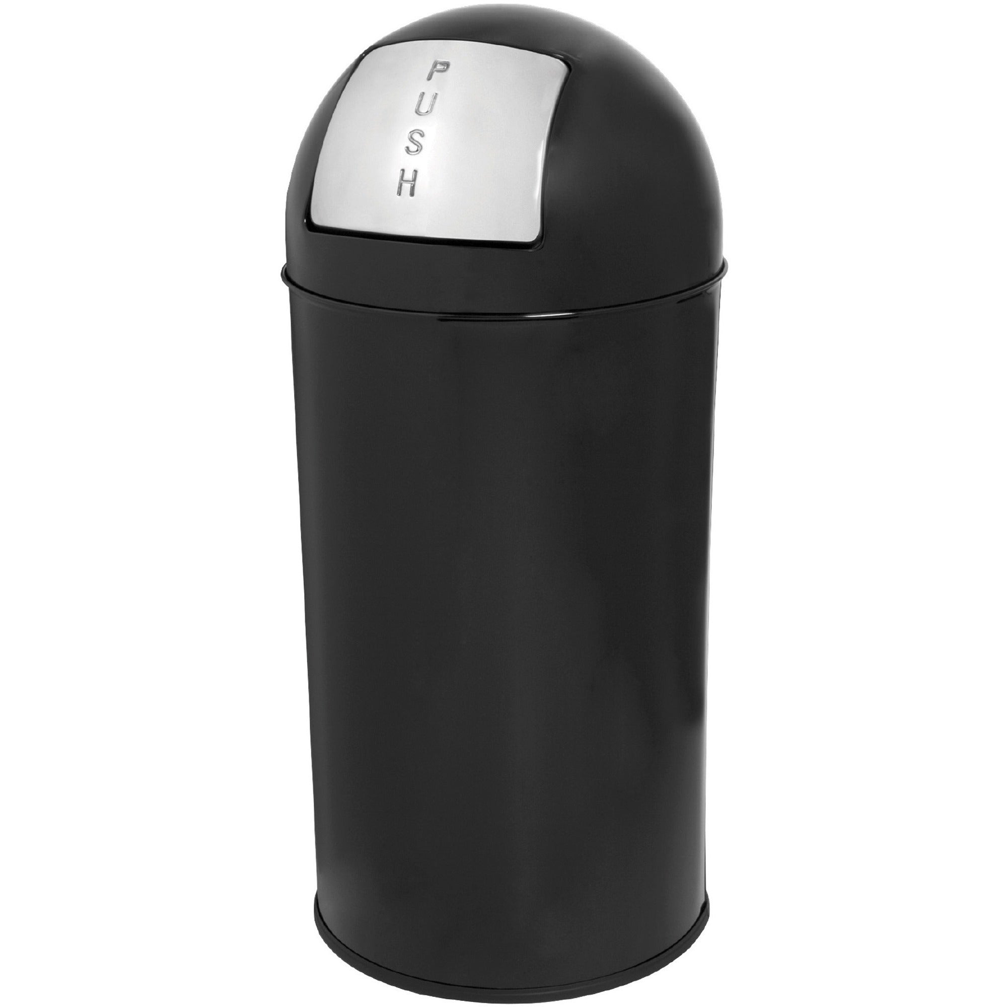 Genuine Joe Push Open Round Top Receptacle - 12 gal Capacity - Round - 29.2" Height x 14.8" Diameter - Black - 1 Each - 1