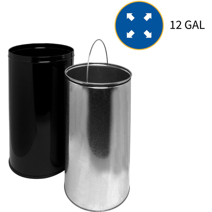 Genuine Joe Push Open Round Top Receptacle - 12 gal Capacity - Round - 29.2" Height x 14.8" Diameter - Black - 1 Each