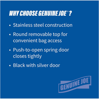 Genuine Joe Push Open Round Top Receptacle - 12 gal Capacity - Round - 29.2" Height x 14.8" Diameter - Black - 1 Each
