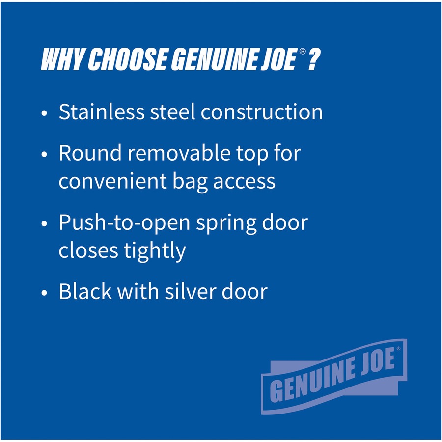 Genuine Joe Push Open Round Top Receptacle - 12 gal Capacity - Round - 29.2" Height x 14.8" Diameter - Black - 1 Each