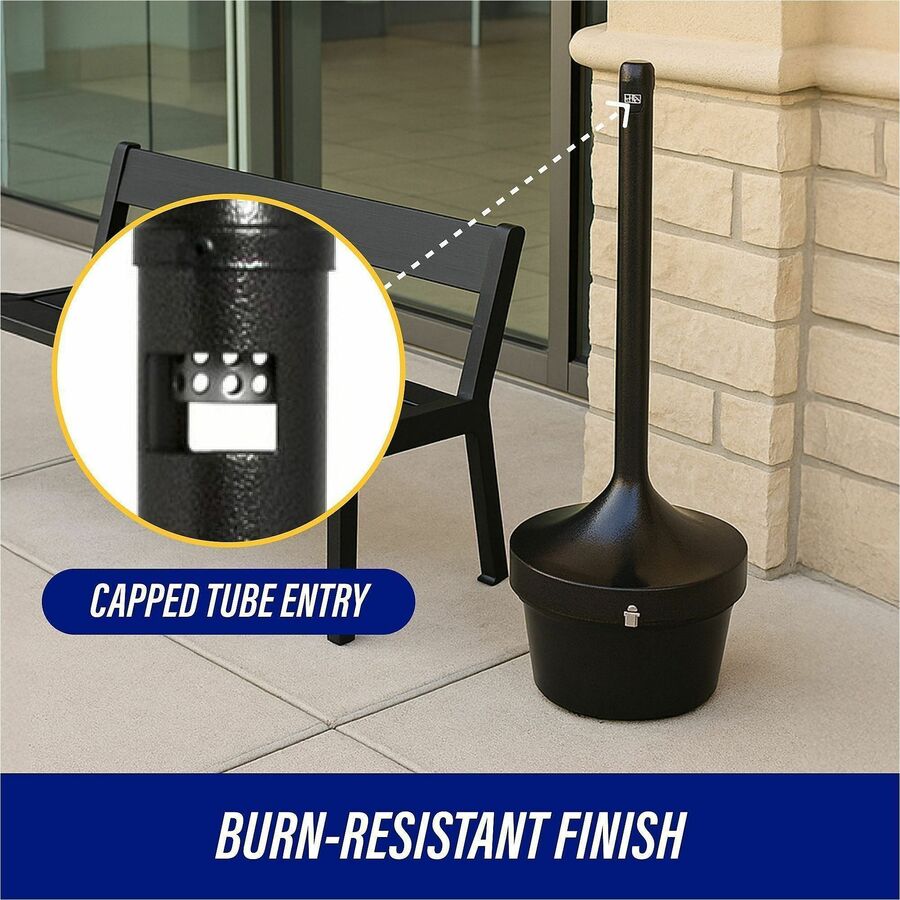 Genuine Joe 4.25 Gal Fire-safe Smoking Receptacle - 4.25 gal Capacity - Powder Coated, Durable, Weather Resistant, Fire-Safe, Handle - 37" Height x 16" Width - Galvanized Steel - Black - 1 Each