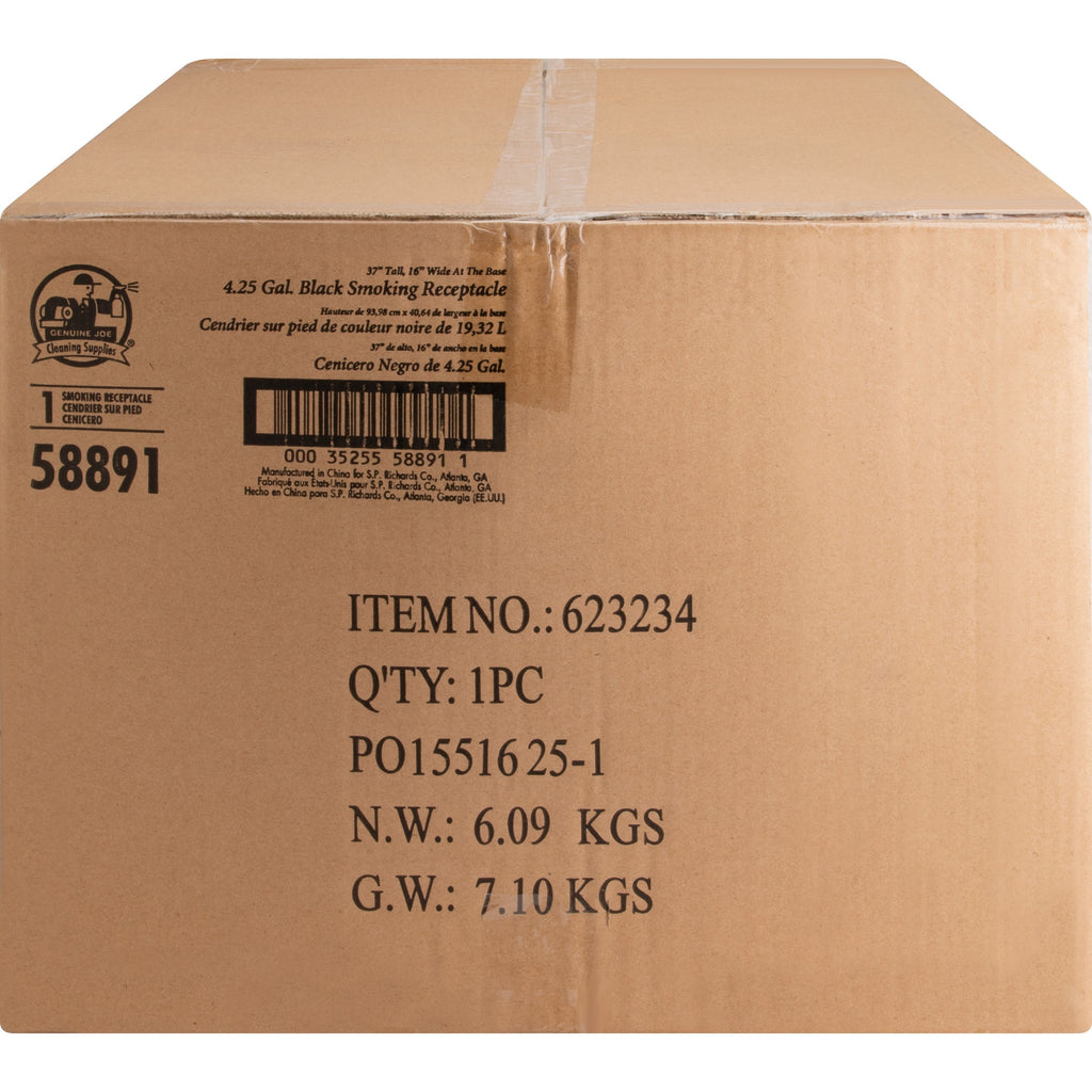 Genuine Joe 4.25 Gal Fire-safe Smoking Receptacle - 4.25 gal Capacity - Powder Coated, Durable, Weather Resistant, Fire-Safe, Handle - 37" Height x 16" Width - Galvanized Steel - Black - 1 Each - 