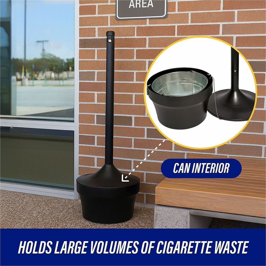 Genuine Joe 4.25 Gal Fire-safe Smoking Receptacle - 4.25 gal Capacity - Powder Coated, Durable, Weather Resistant, Fire-Safe, Handle - 37" Height x 16" Width - Galvanized Steel - Black - 1 Each