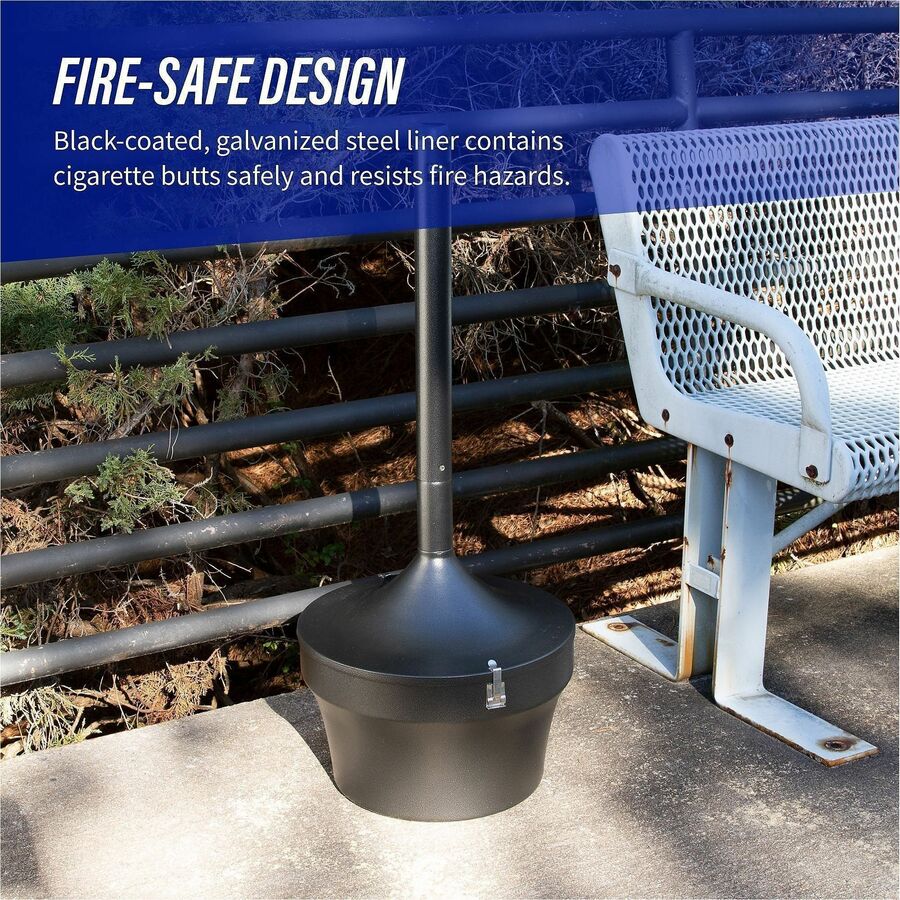 Genuine Joe 4.25 Gal Fire-safe Smoking Receptacle - 4.25 gal Capacity - Powder Coated, Durable, Weather Resistant, Fire-Safe, Handle - 37" Height x 16" Width - Galvanized Steel - Black - 1 Each