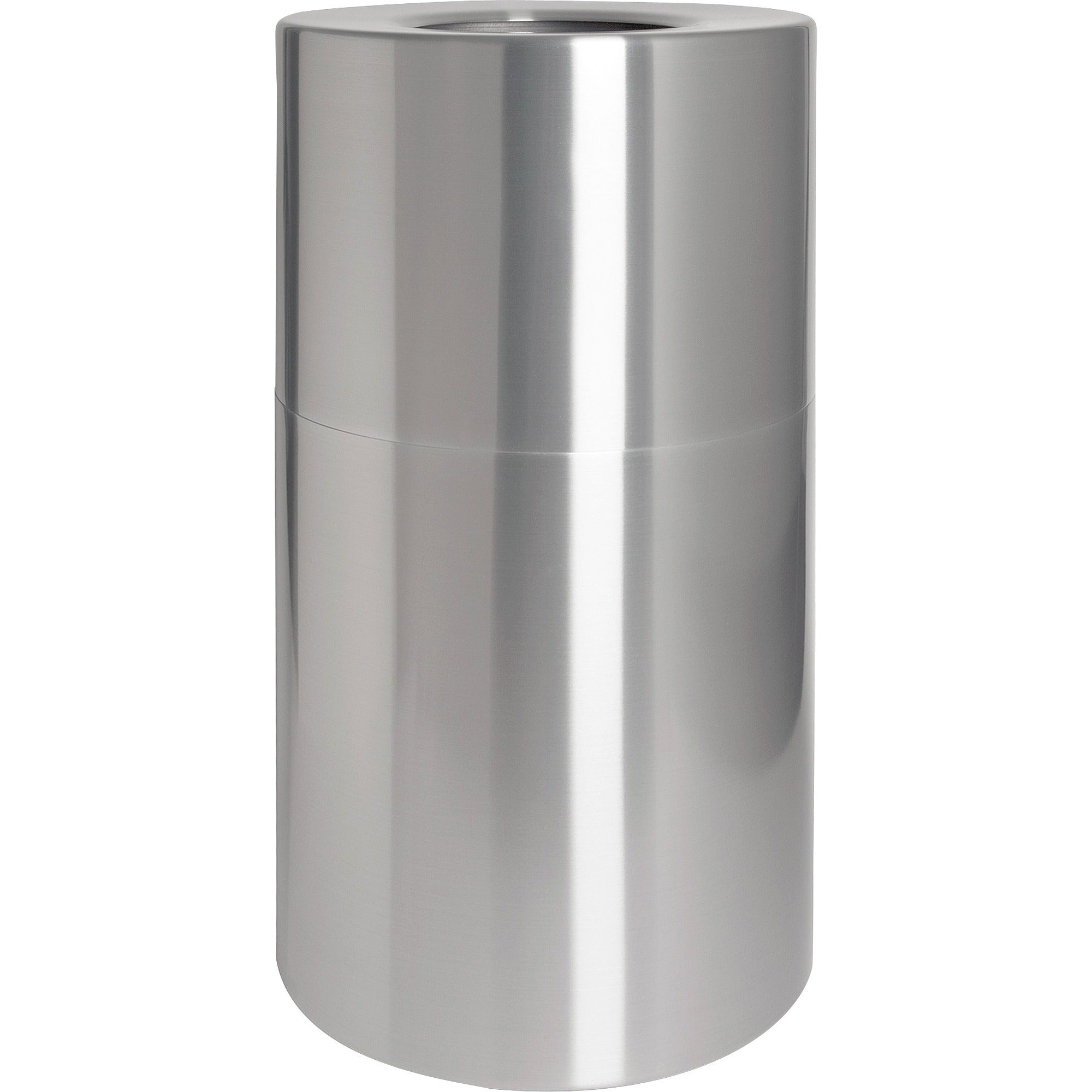 Genuine Joe Classic Cylinder 2-Piece Waste Receptacle - 35 gal Capacity - Weather Resistant, Fire Proof, Leak Proof - 34" Height x 18" Diameter - Aluminum - Silver - 1 Each - 1