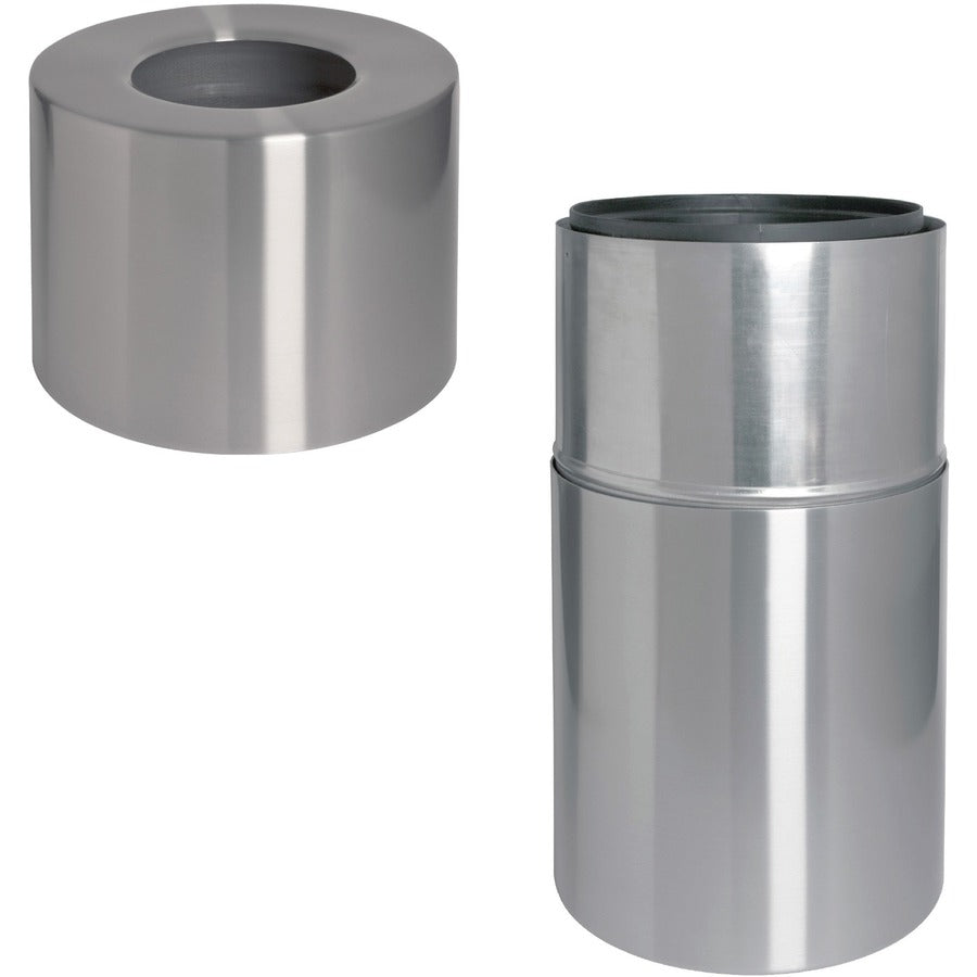 Genuine Joe Classic Cylinder 2-Piece Waste Receptacle - 35 gal Capacity - Weather Resistant, Fire Proof, Leak Proof - 34" Height x 18" Diameter - Aluminum - Silver - 1 Each - 6