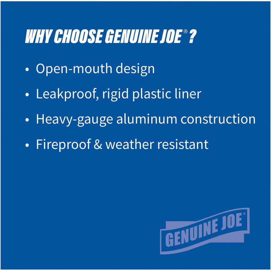 Genuine Joe Classic Cylinder 2-Piece Waste Receptacle - 35 gal Capacity - Weather Resistant, Fire Proof, Leak Proof - 34" Height x 18" Diameter - Aluminum - Silver - 1 Each
