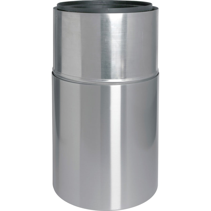 Genuine Joe Classic Cylinder 2-Piece Waste Receptacle - 35 gal Capacity - Weather Resistant, Fire Proof, Leak Proof - 34" Height x 18" Diameter - Aluminum - Silver - 1 Each