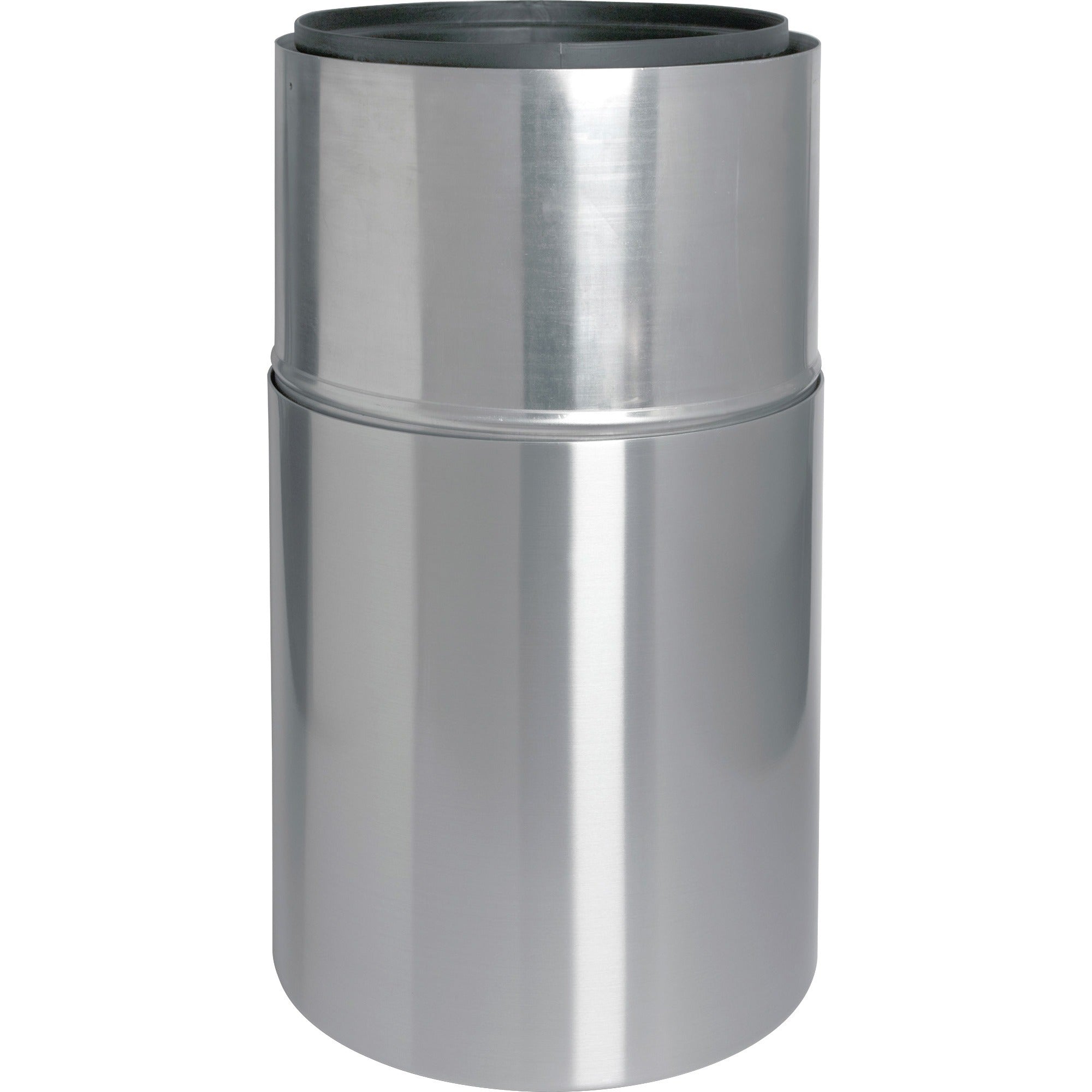 Genuine Joe Classic Cylinder 2-Piece Waste Receptacle - 35 gal Capacity - Weather Resistant, Fire Proof, Leak Proof - 34" Height x 18" Diameter - Aluminum - Silver - 1 Each - 2