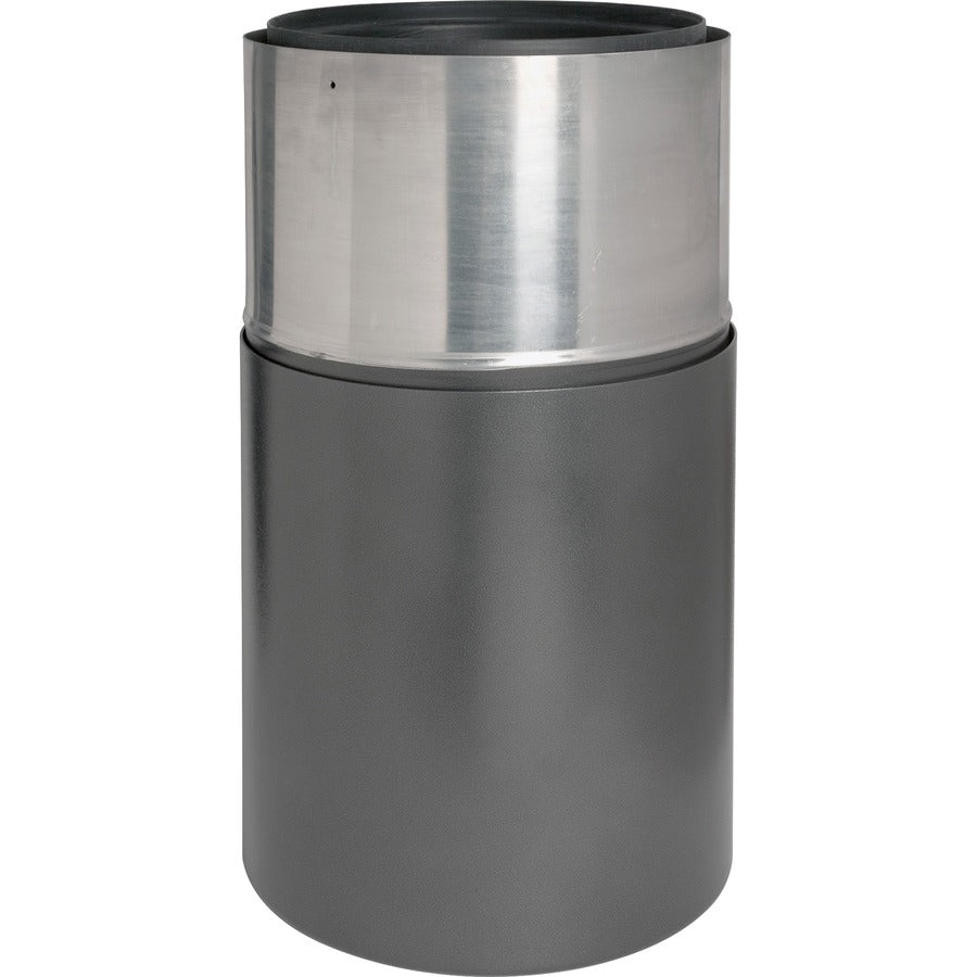 Genuine Joe Classic Cylinder Gray Waste Receptacle - 35 gal Capacity - Weather Resistant, Fire Proof, Leak Proof - 34" Height x 18" Diameter - Aluminum - Charcoal - 1 Each