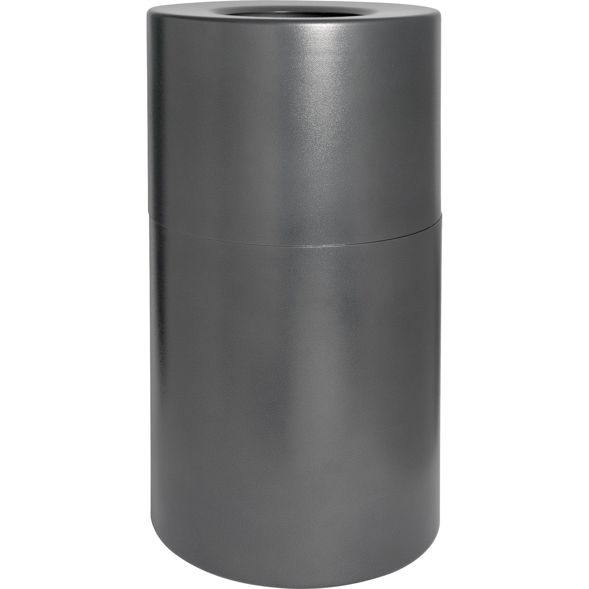 Genuine Joe Classic Cylinder Gray Waste Receptacle - 35 gal Capacity - Weather Resistant, Fire Proof, Leak Proof - 34" Height x 18" Diameter - Aluminum - Charcoal - 1 Each - 