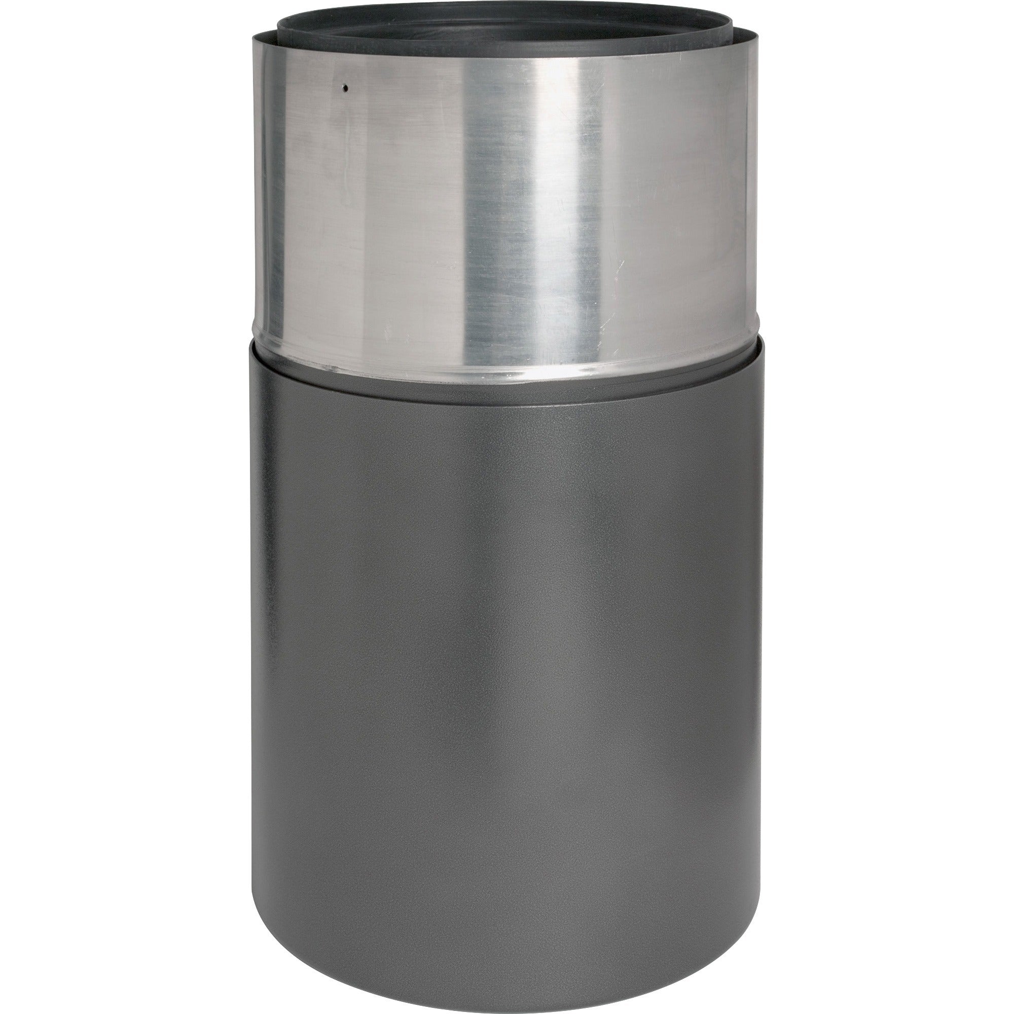 Genuine Joe Classic Cylinder Gray Waste Receptacle - 35 gal Capacity - Weather Resistant, Fire Proof, Leak Proof - 34" Height x 18" Diameter - Aluminum - Charcoal - 1 Each - 