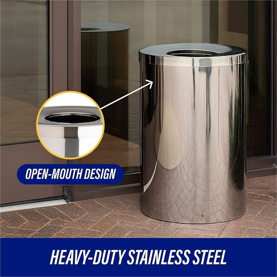 Genuine Joe 30 Gallon Stainless Steel Trash Receptacle - 30 gal Capacity - Durable, Heavy Duty - 31.5" Height x 20" Diameter - Stainless Steel - Silver - 1 Each