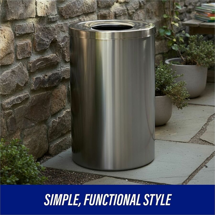 Genuine Joe 30 Gallon Stainless Steel Trash Receptacle - 30 gal Capacity - Durable, Heavy Duty - 31.5" Height x 20" Diameter - Stainless Steel - Silver - 1 Each