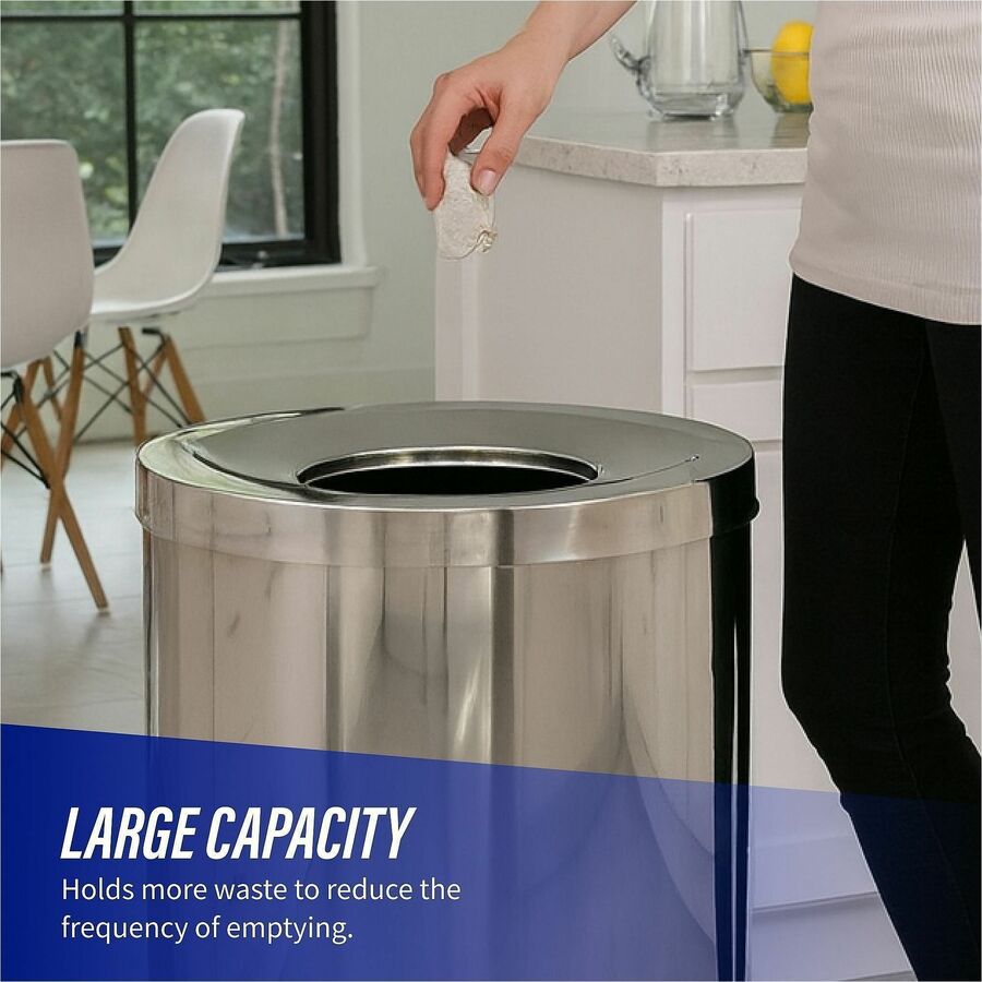 Genuine Joe 30 Gallon Stainless Steel Trash Receptacle - 30 gal Capacity - Durable, Heavy Duty - 31.5" Height x 20" Diameter - Stainless Steel - Silver - 1 Each
