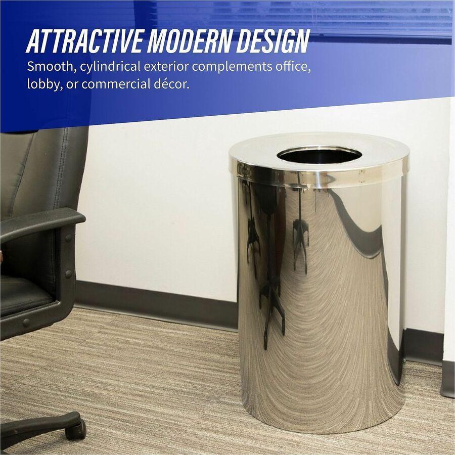 Genuine Joe 30 Gallon Stainless Steel Trash Receptacle - 30 gal Capacity - Durable, Heavy Duty - 31.5" Height x 20" Diameter - Stainless Steel - Silver - 1 Each